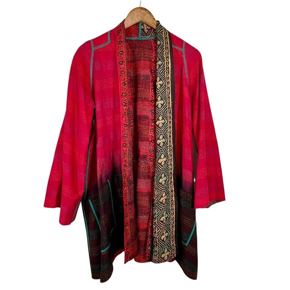 Mieko Hand-Stitched Reversible Kimono Jacket Sz 1 Artisan Boho Patchwork Kantha - Picture 3 of 16